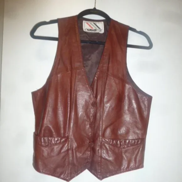 Chess King Vintage Brown Leather Vest Sz M - Picture 2 of 10